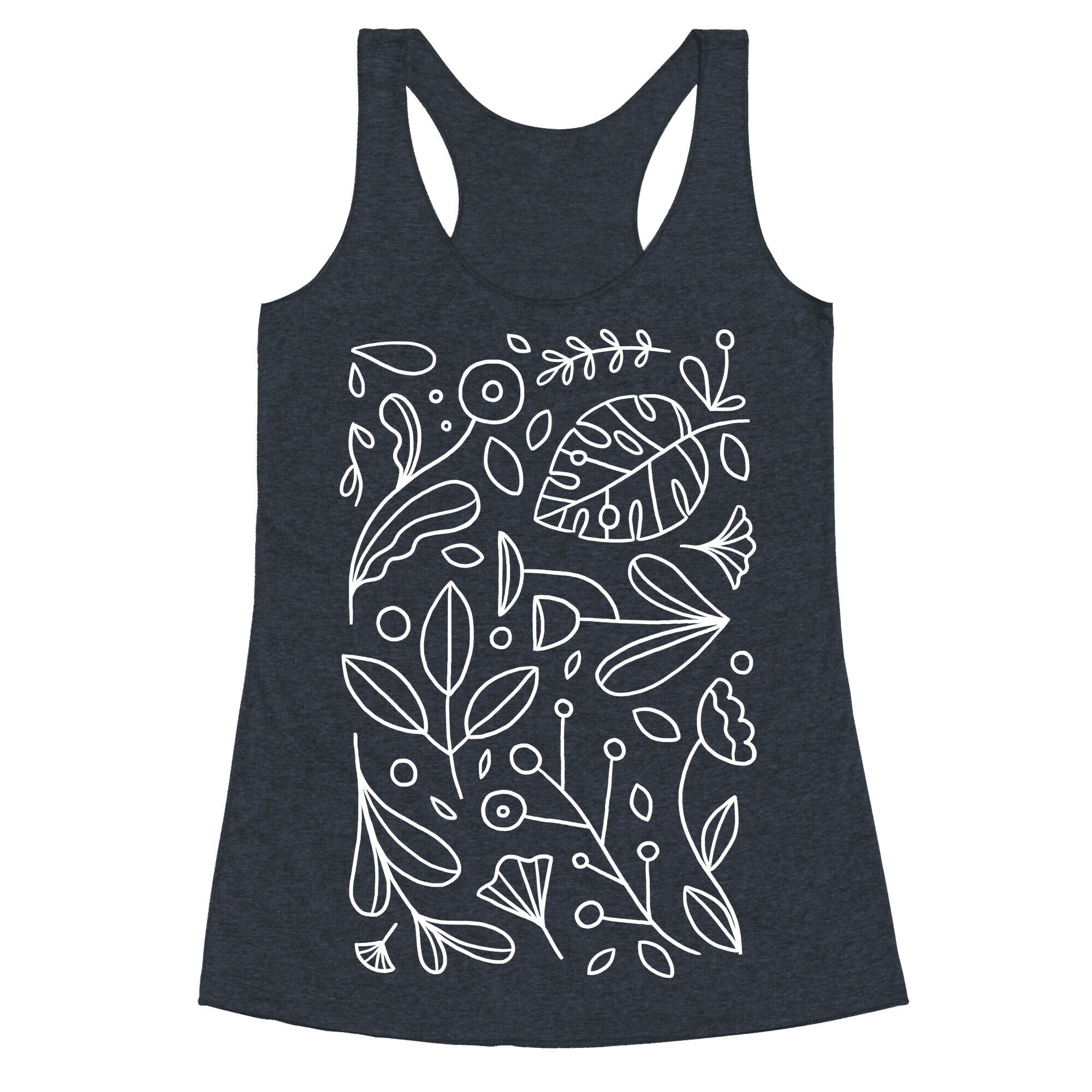 Black and White Plant Pattern Racerback Tank